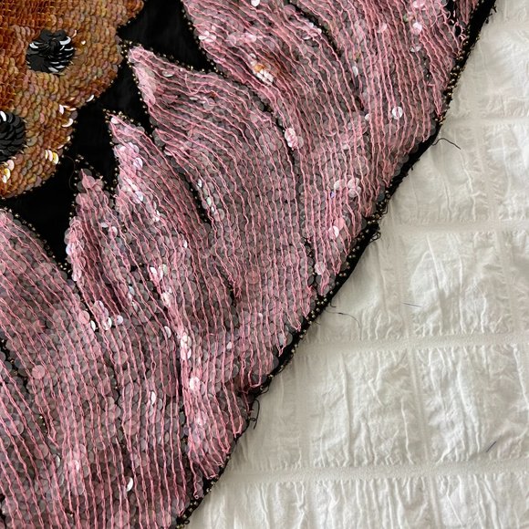 Vintage Sequined Butterfly Blouse / 80's Pink Sequin Embellished Silk Top - Picture 5 of 11